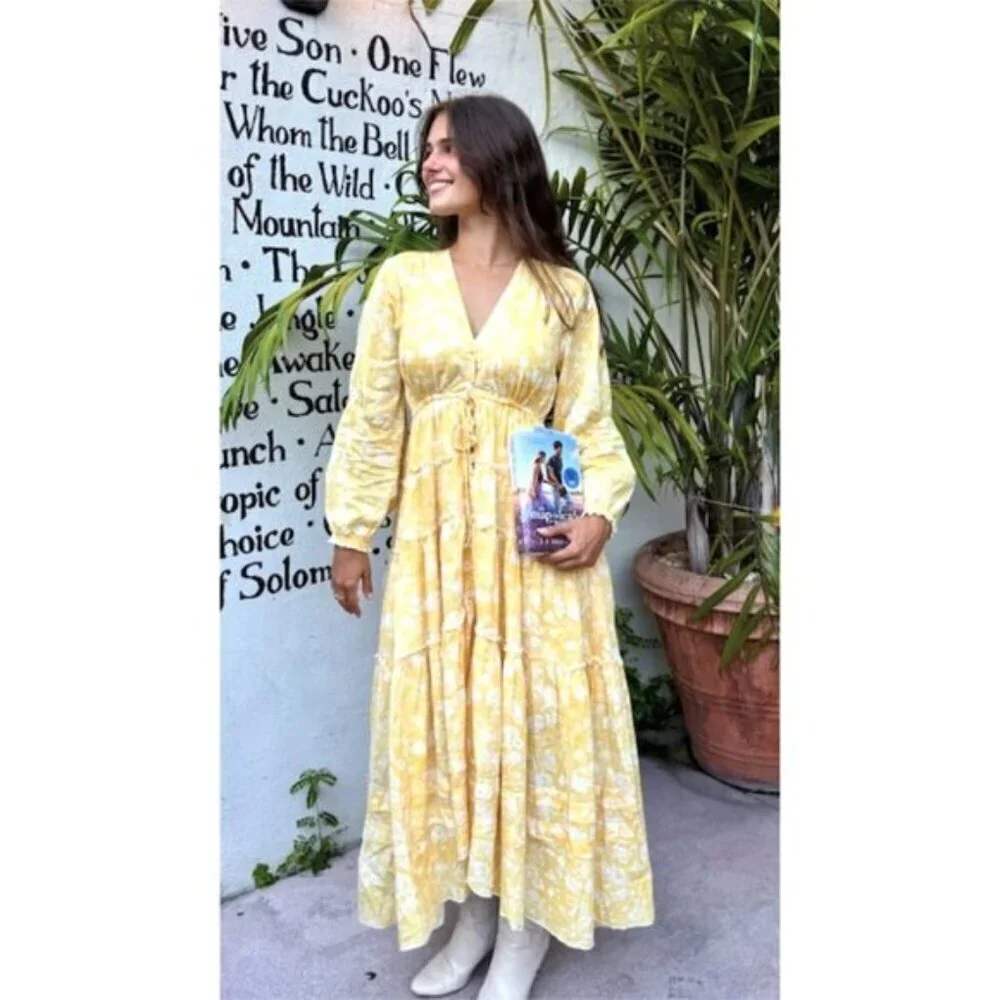 FREE PEOPLE Pappiet Midi Dress in Sunshine Combo Size X-Small - Picture 2 of 12